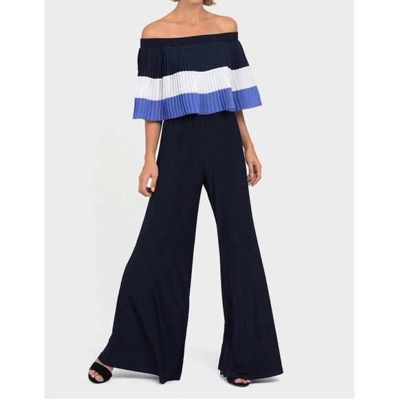 NEW JOSEPH‎ RIBKOFF pleated jumpsuit in midnight blue sz 14 - Picture 3 of 11
